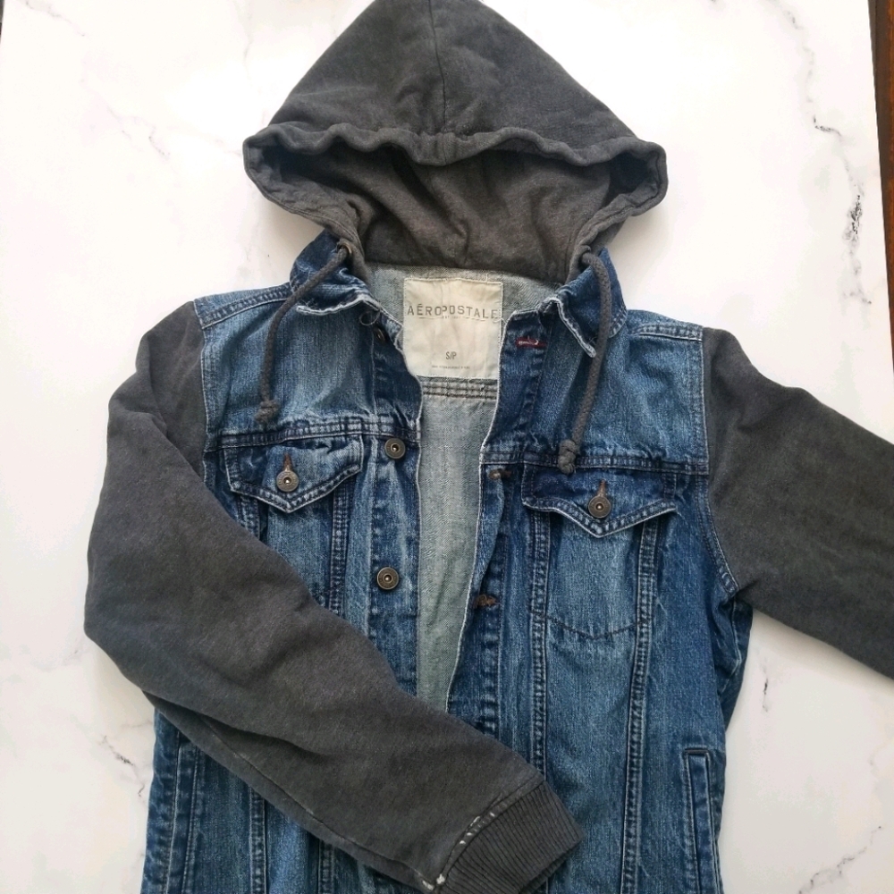 Semi-Destroyed Aeropostale Denim Jacket with Hoody